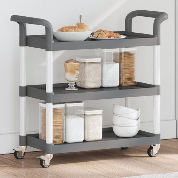 Colquitt Small Polypropylene Plastic 3 Tier Trolley In Grey | Bed Sava