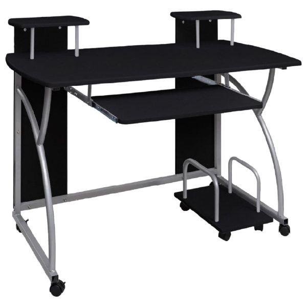 Colquitt Wooden Straight Computer Desk In Black | Bed Sava