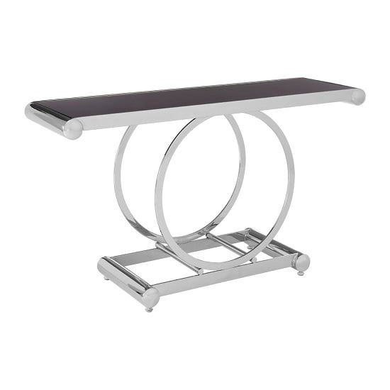 Columbus Black Glass Console Table With Polished Silver Frame | Bed Sava