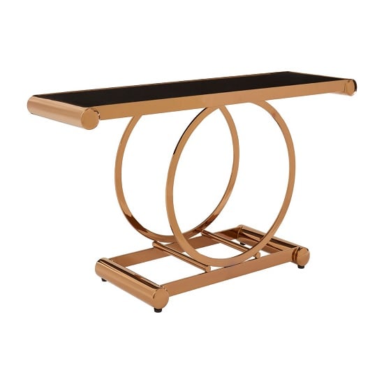 Columbus Black Glass Console Table With Rose Gold Frame | Bed Sava