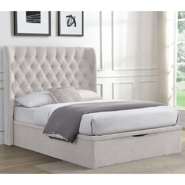 Colusa Fabric Ottoman Storage Double Bed In Beige | Bed Sava