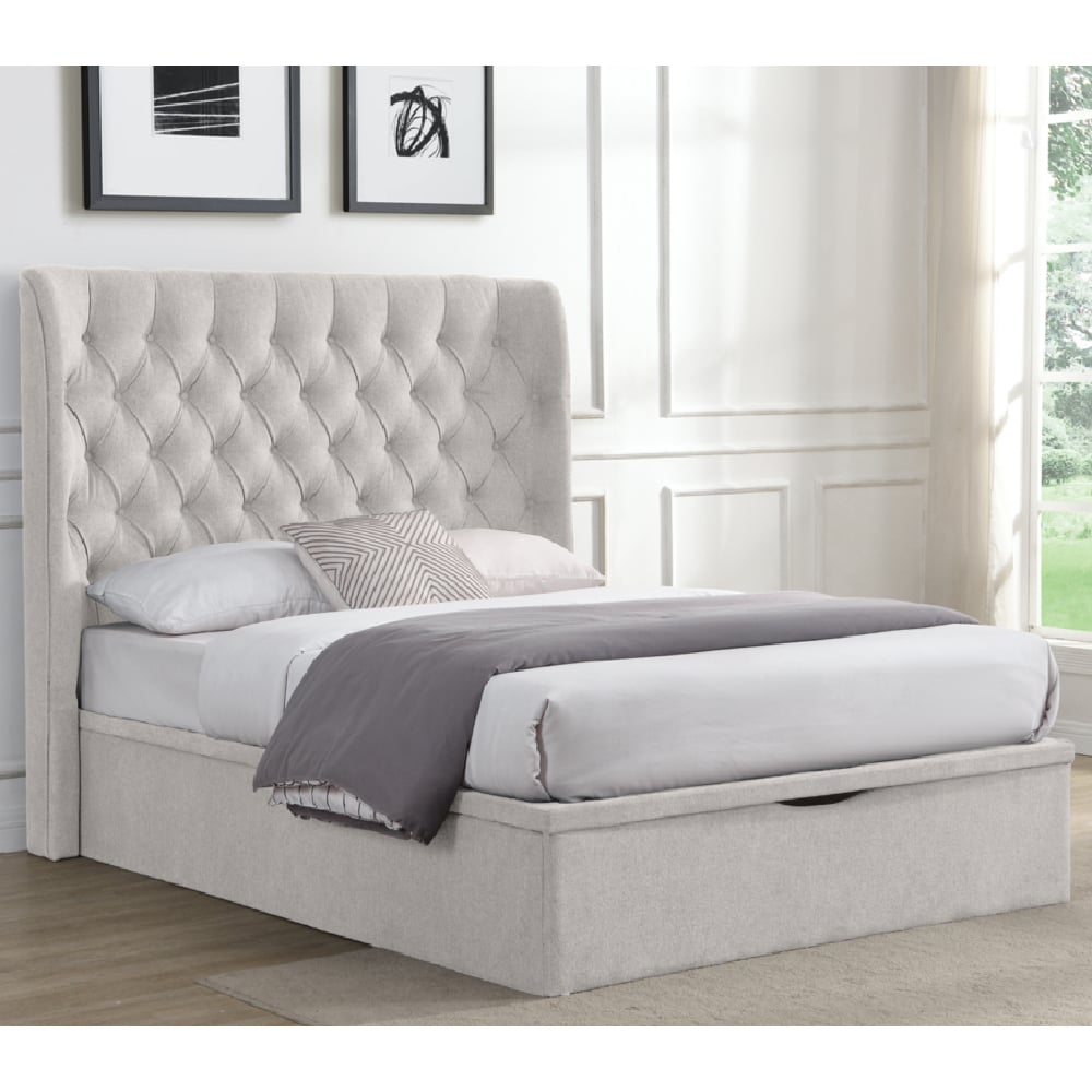 Colusa Fabric Ottoman Storage Double Bed In Beige | Bed Sava