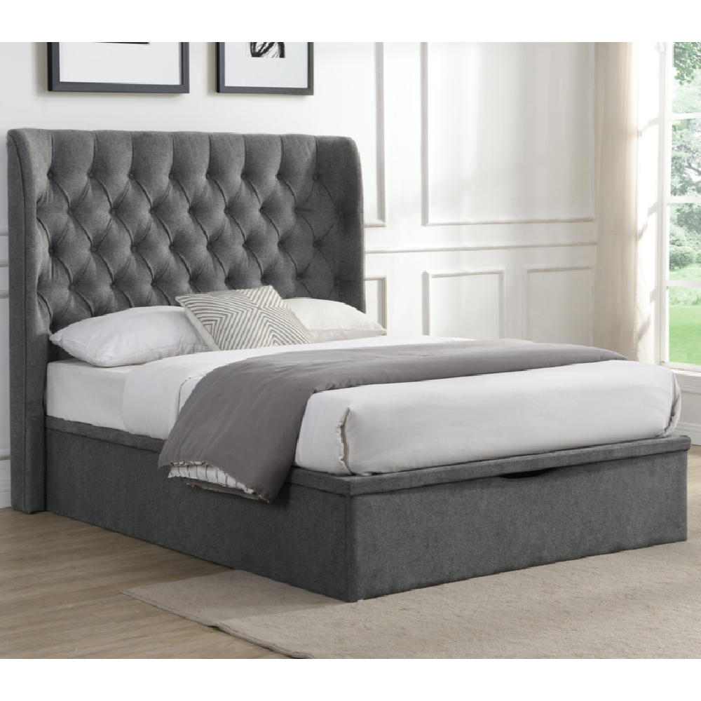 Colusa Fabric Ottoman Storage Double Bed In Grey | Bed Sava