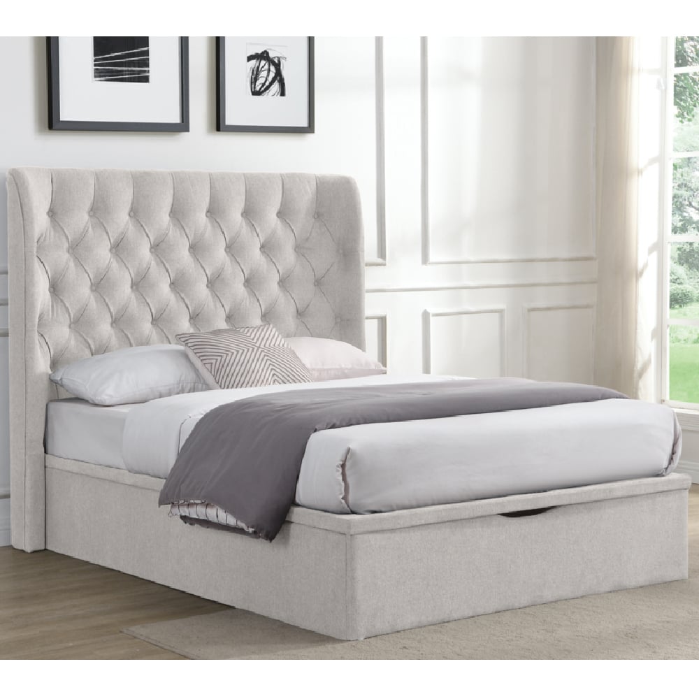 Colusa Fabric Ottoman Storage King Bed In Beige | Bed Sava