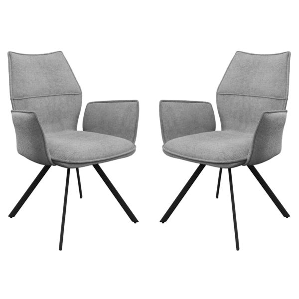 Comstock Grey Fabric Dining Armchairs In Pair | Bed Sava
