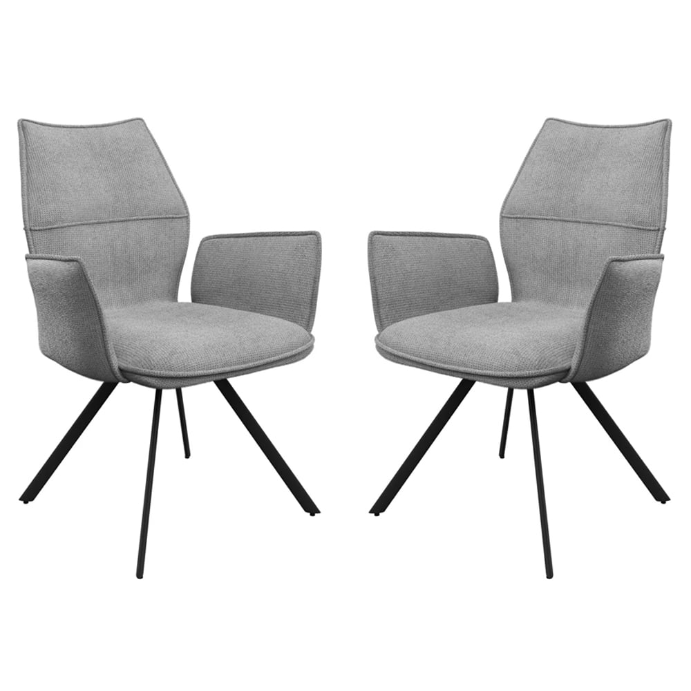 Comstock Grey Fabric Dining Armchairs In Pair | Bed Sava