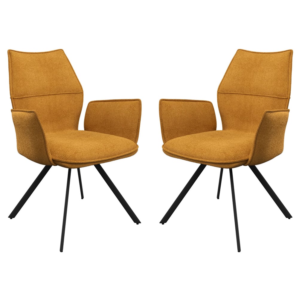 Comstock Mustard Fabric Dining Armchairs In Pair | Bed Sava