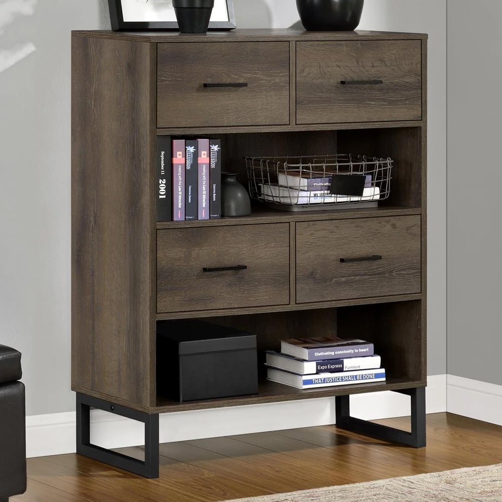 Condon Wooden Bookcase With 4 Drawers 2 Shelves In Brown | Bed Sava