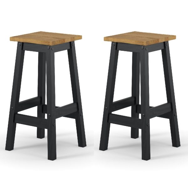Consett Black And Oak Wooden Bar Stools In Pair | Bed Sava