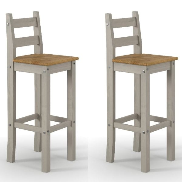 Consett Grey And Oak Wooden Bar Chairs In Pair | Bed Sava