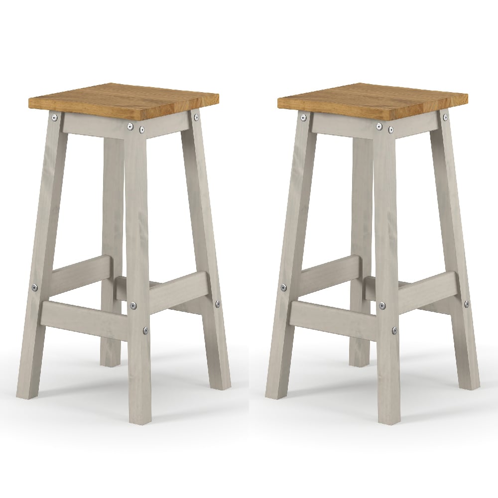 Consett Grey And Oak Wooden Bar Stools In Pair