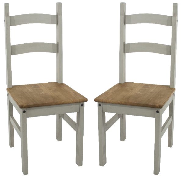 Consett Grey And Oak Wooden Dining Chairs In Pair | Bed Sava