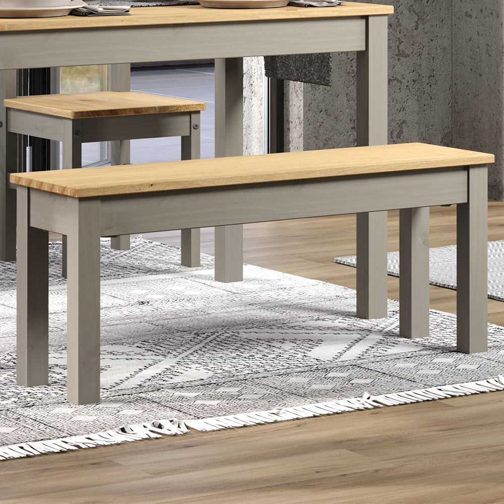 Consett Large Wooden Dining Bench In Grey And Oak