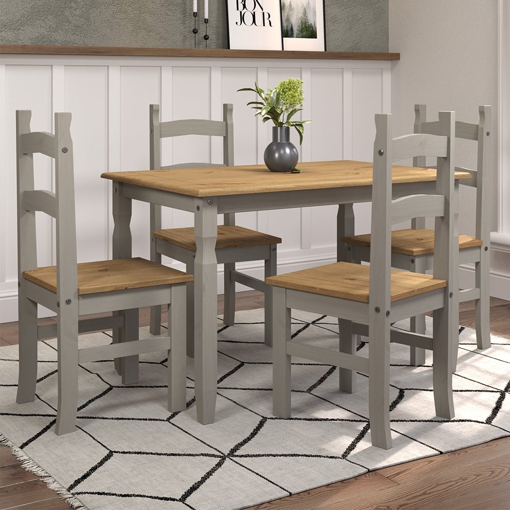 Consett Large Wooden Dining Set With 4 Chairs In Grey And Oak | Bed Sava