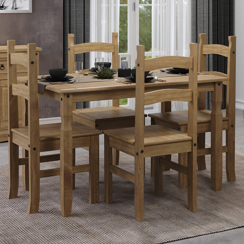 Consett Large Wooden Dining Table With 4 Chairs In Oak | Bed Sava