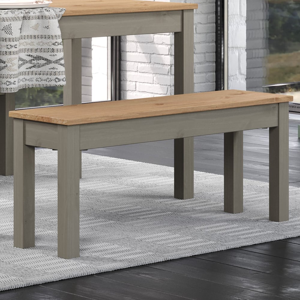 Consett Small Wooden Dining Bench In Grey And Oak