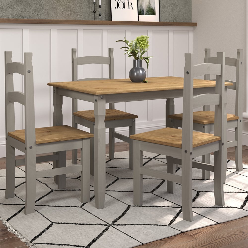 Consett Small Wooden Dining Set With 4 Chairs In Grey And Oak | Bed Sava