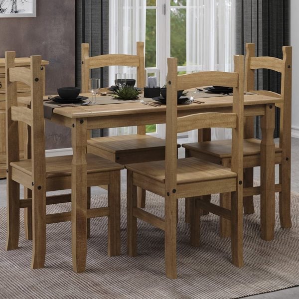 Consett Small Wooden Dining Table With 4 Chairs In Oak | Bed Sava