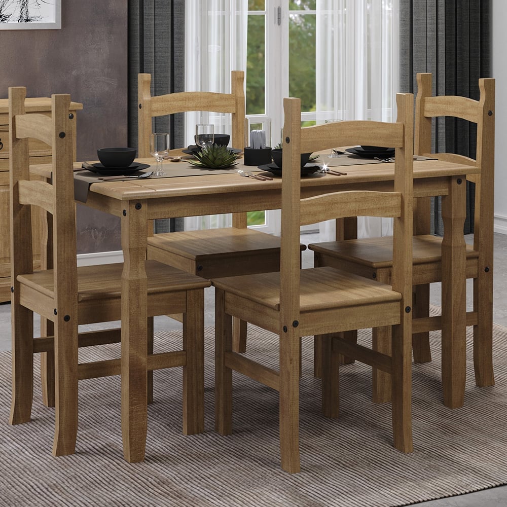Consett Small Wooden Dining Table With 4 Chairs In Oak | Bed Sava