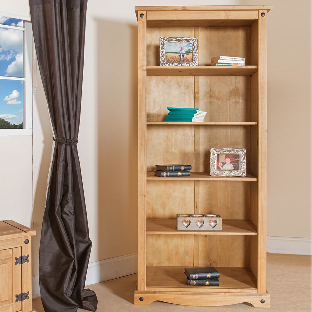 Consett Wide Wooden Bookcase With 5 Shelves In Oak