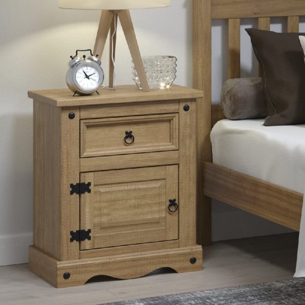 Consett Wooden Bedside Cabinet With 1 Door 2 Drawer In Oak | Bed Sava