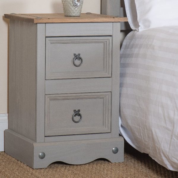 Consett Wooden Bedside Cabinet With 2 Drawers In Grey And Oak | Bed Sava