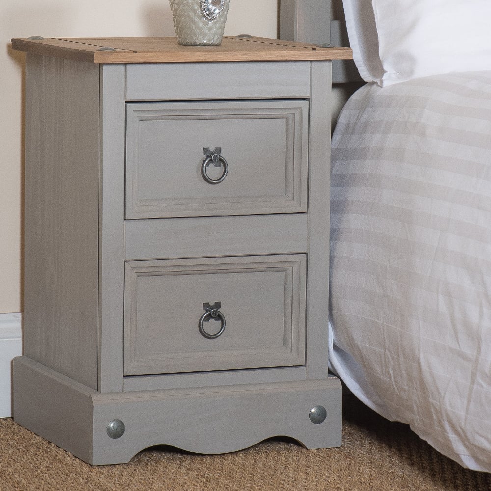 Consett Wooden Bedside Cabinet With 2 Drawers In Grey And Oak | Bed Sava