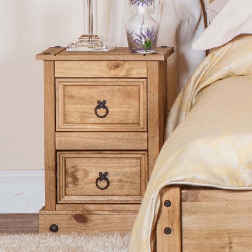 Consett Wooden Bedside Cabinet With 2 Drawers In Oak | Bed Sava
