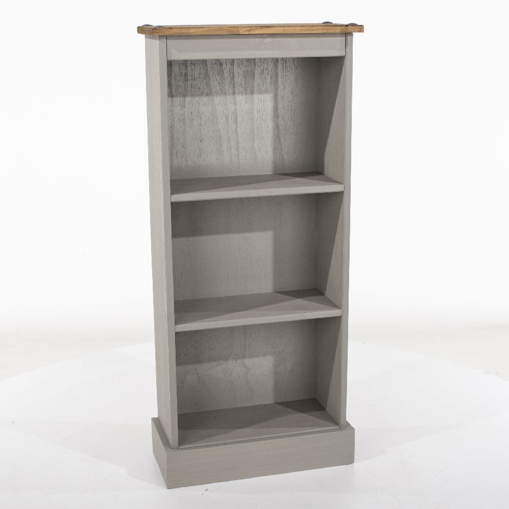 Consett Wooden Bookcase With 3 Shelves In Grey And Oak