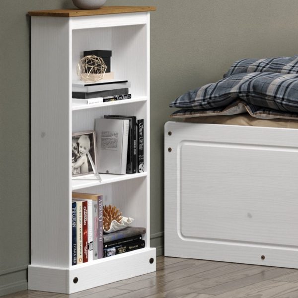 Consett Wooden Bookcase With 3 Shelves In White And Oak | Bed Sava