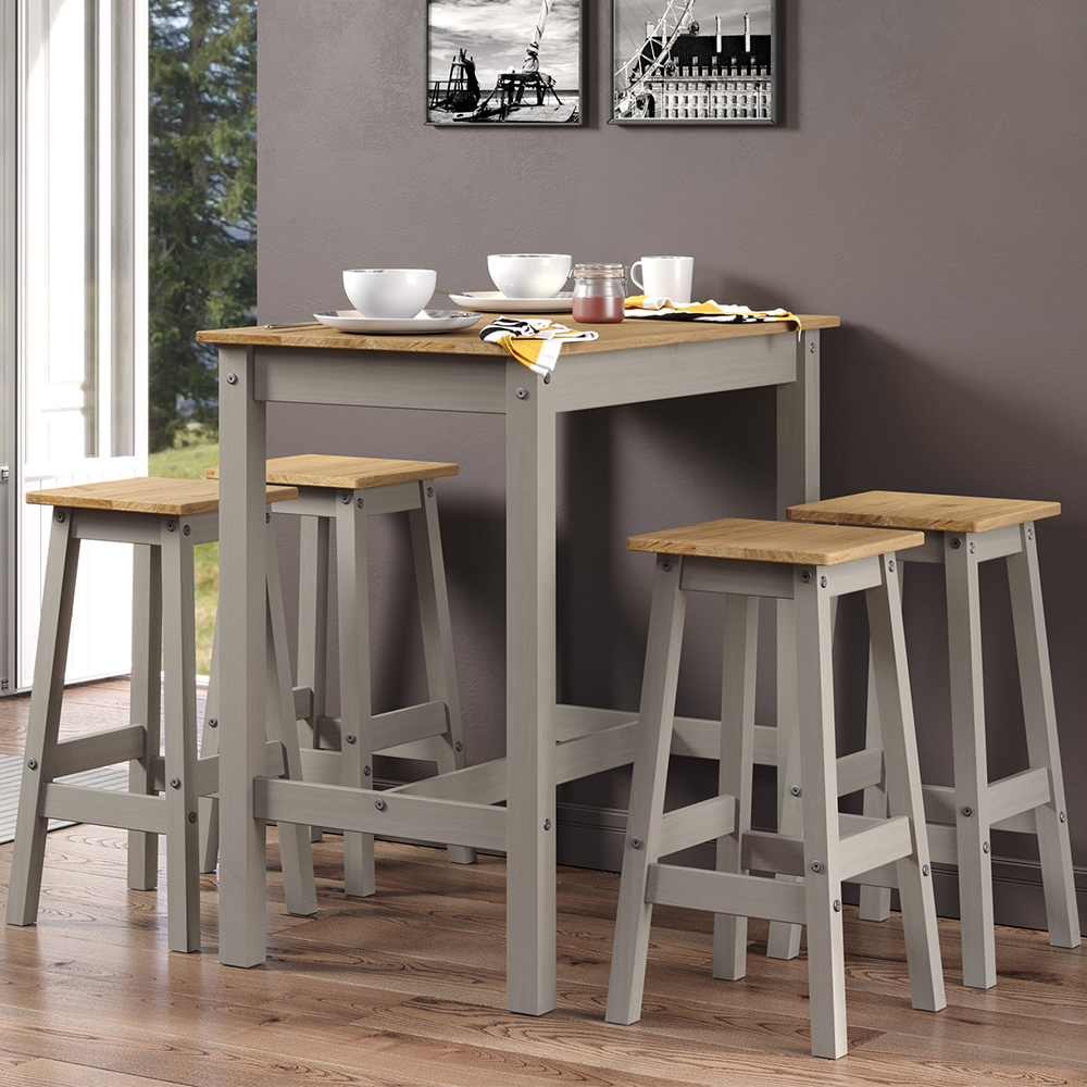 Consett Wooden Breakfast Table With 4 Stools In Grey Oak