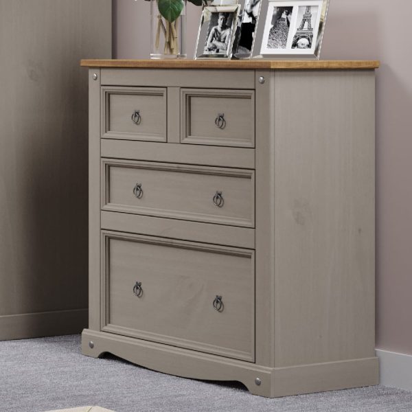 Consett Wooden Chest Of 4 Drawers In Grey And Oak | Bed Sava