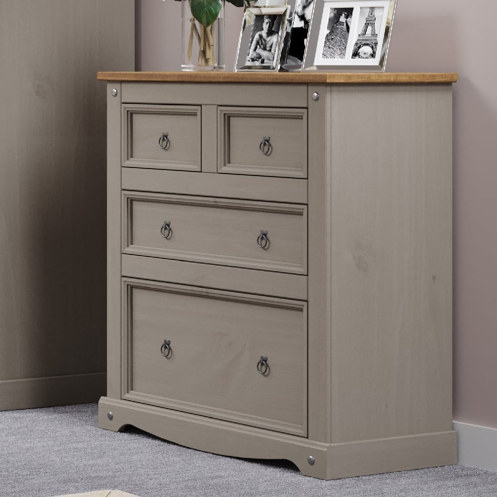 Consett Wooden Chest Of 4 Drawers In Grey And Oak | Bed Sava