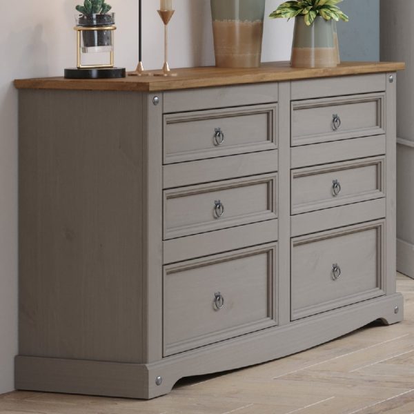 Consett Wooden Chest Of 6 Drawers In Grey And Oak | Bed Sava