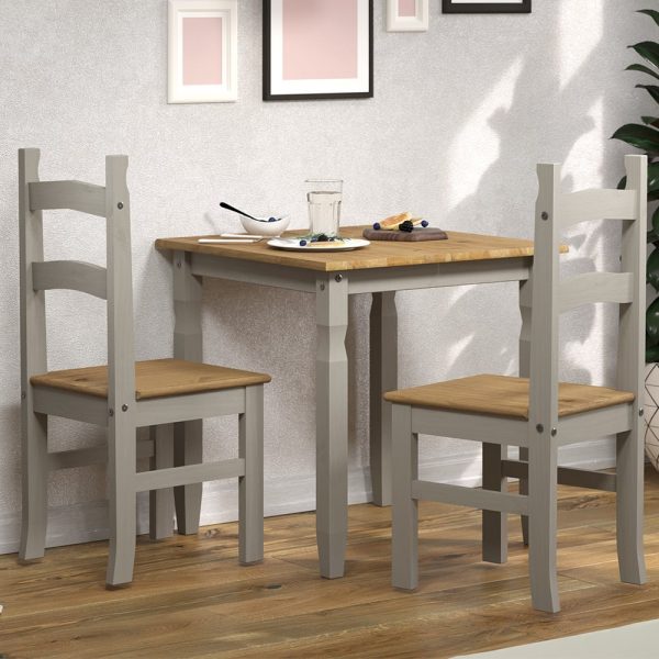 Consett Wooden Dining Set With 2 Chairs In Grey And Oak | Bed Sava