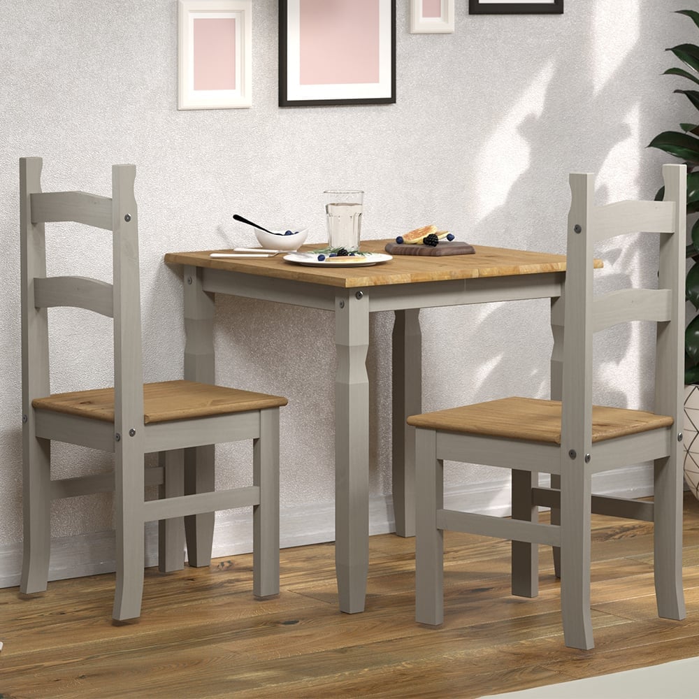 Consett Wooden Dining Set With 2 Chairs In Grey And Oak | Bed Sava