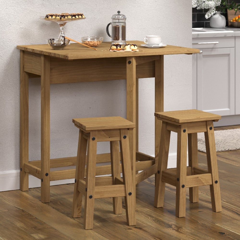 Consett Wooden Drop Leaf Dining Table With 2 Stools In Oak | Bed Sava