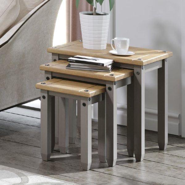Consett Wooden Nest Of 3 Tables In Grey And Oak | Bed Sava