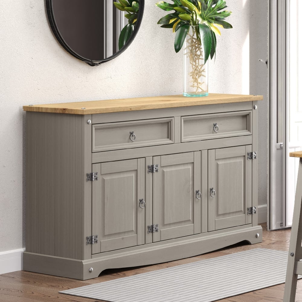 Consett Wooden Sideboard With 3 Doors 2 Drawers In Grey And Oak | Bed Sava