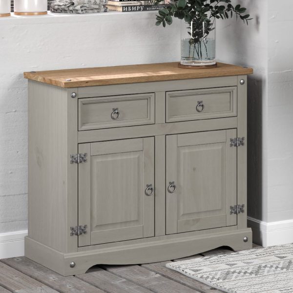 Consett Wooden Sideboard With 2 Doors 2 Drawers In Grey And Oak | Bed Sava