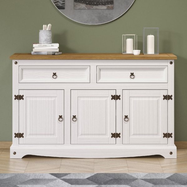 Consett Wooden Sideboard With 3 Doors 2 Drawers In White And Oak | Bed Sava
