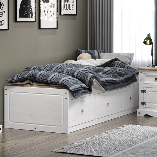 Consett Wooden Single Bed In White And Oak | Bed Sava