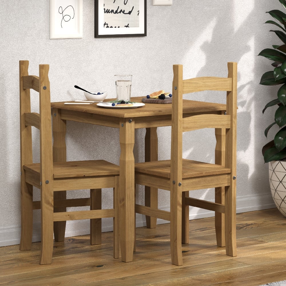 Consett Wooden Square Dining Table With 2 Chairs In Oak | Bed Sava