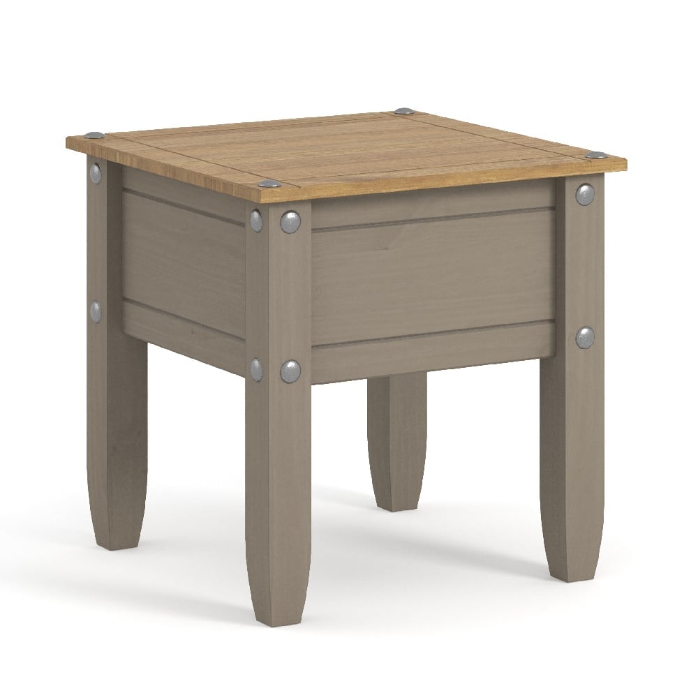 Consett Wooden Square Lamp Table In Grey And Oak | Bed Sava