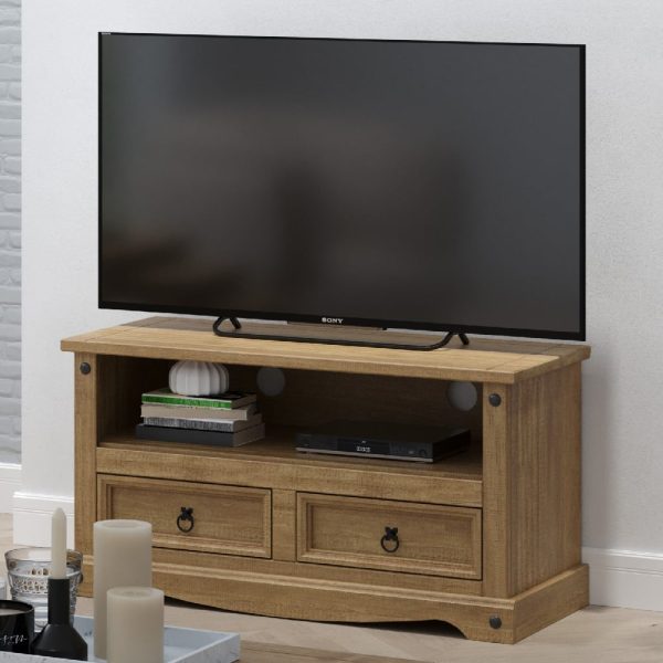 Consett Wooden TV Stand With 2 Drawers In Oak | Bed Sava