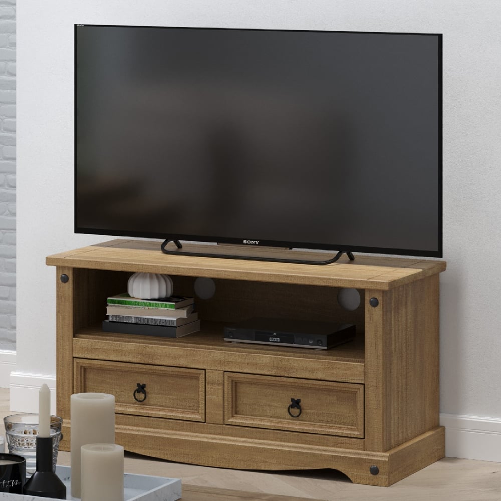 Consett Wooden TV Stand With 2 Drawers In Oak | Bed Sava
