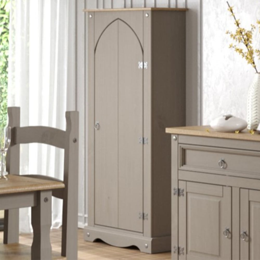 Consett Wooden Wardrobe With 1 Door In Grey And Oak