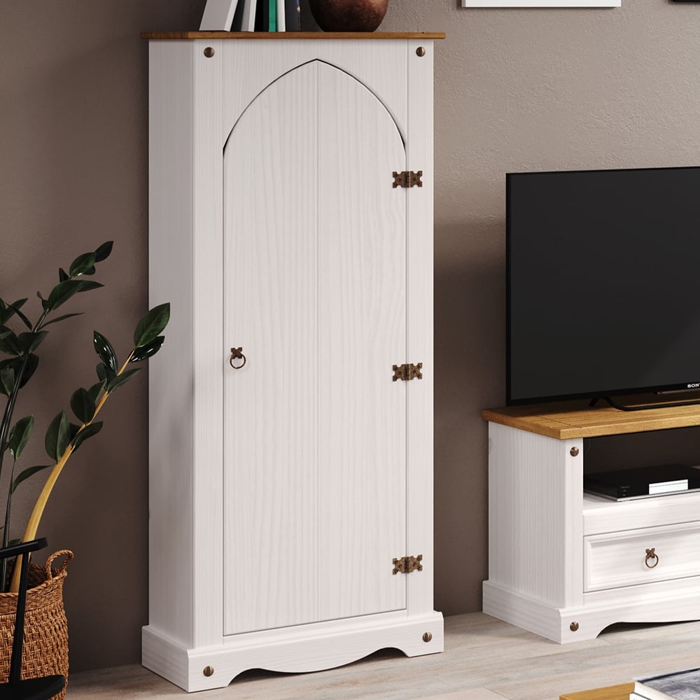 Consett Wooden Wardrobe With 1 Door In White And Oak