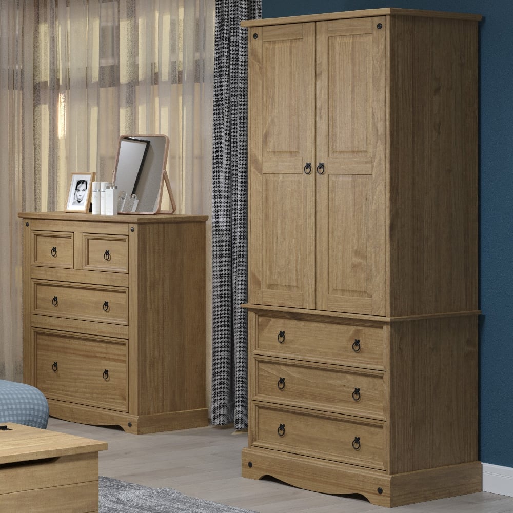 Consett Wooden Wardrobe With 2 Doors 3 Drawers In Oak | Bed Sava