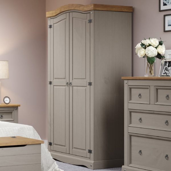 Consett Wooden Wardrobe With 2 Doors In Grey And Oak | Bed Sava